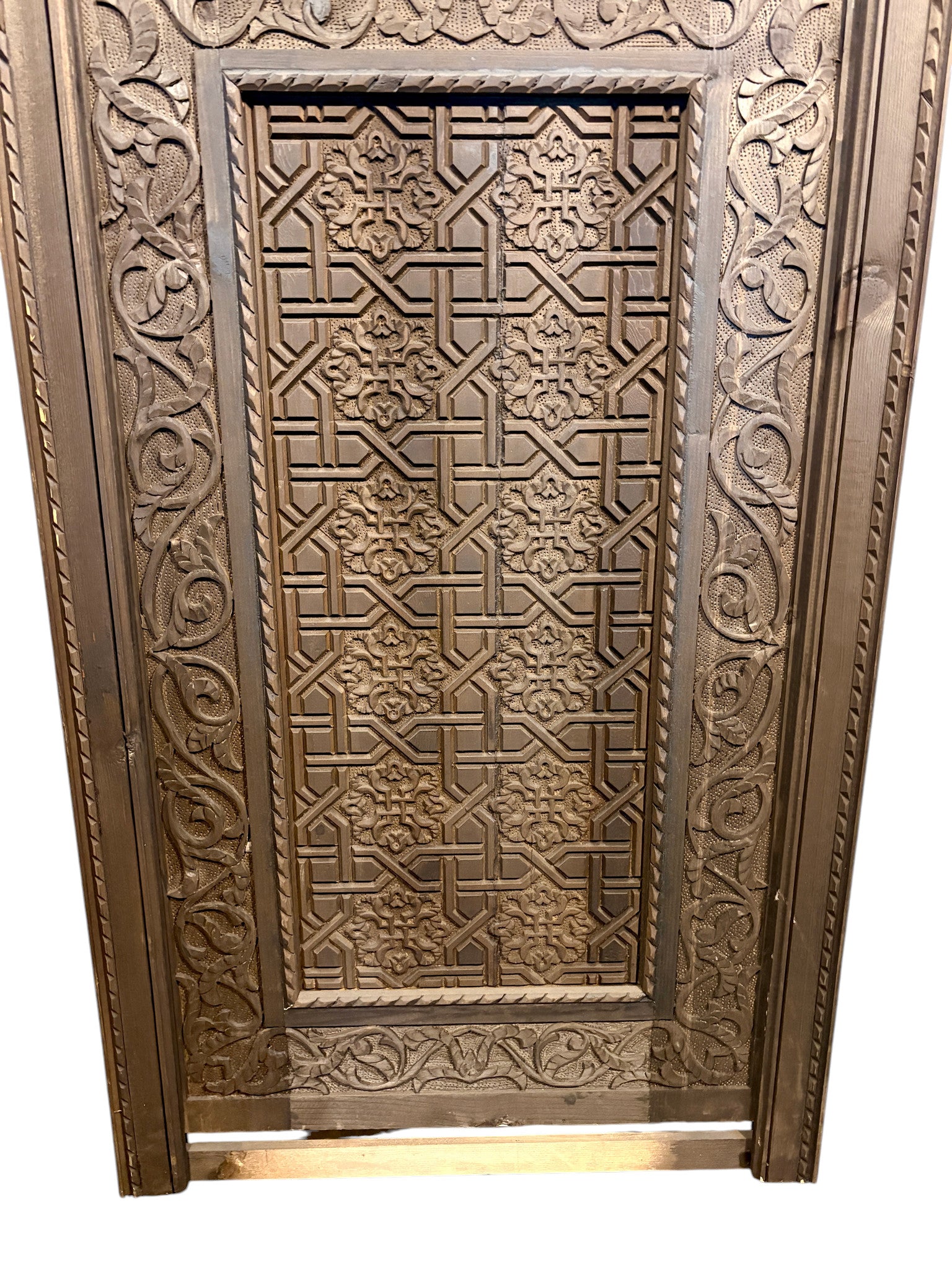 Antique Hand-Carved Moroccan Door with Horseshoe Arch