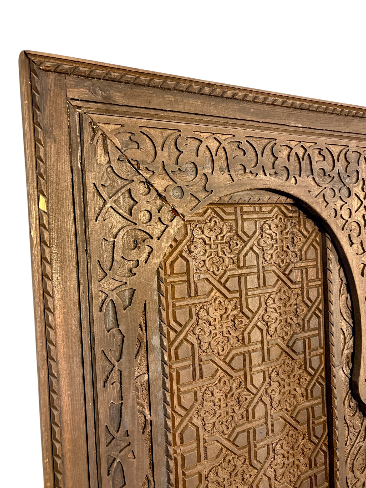 Antique Hand-Carved Moroccan Door with Horseshoe Arch