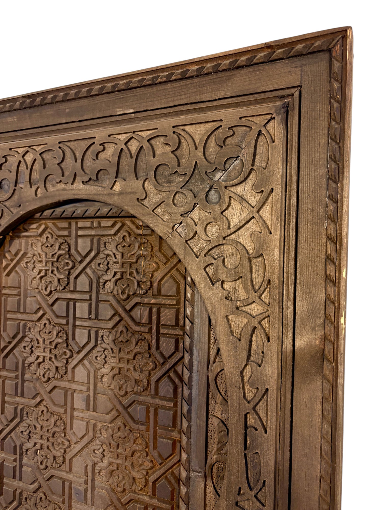 Antique Hand-Carved Moroccan Door with Horseshoe Arch