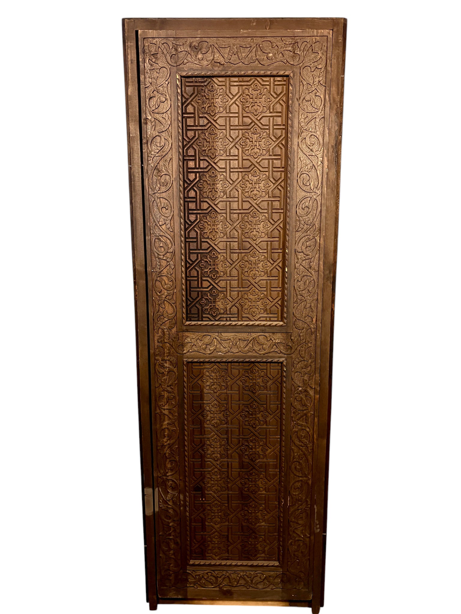 Antique Hand-Carved Moroccan Door with Horseshoe Arch
