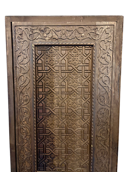 Antique Hand-Carved Moroccan Door with Horseshoe Arch
