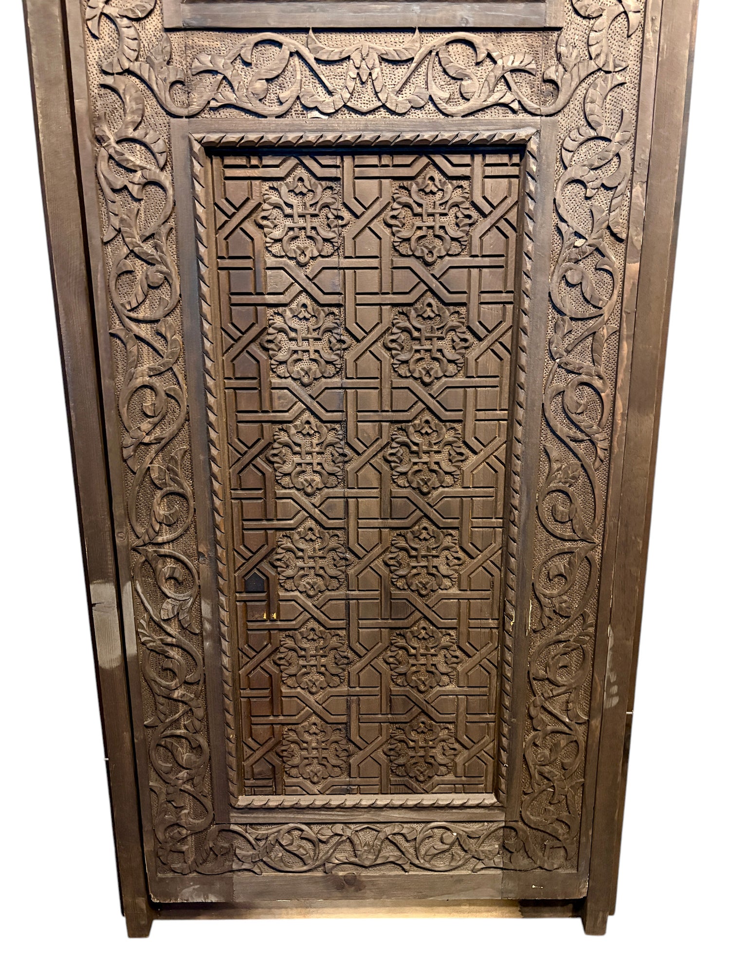 Antique Hand-Carved Moroccan Door with Horseshoe Arch