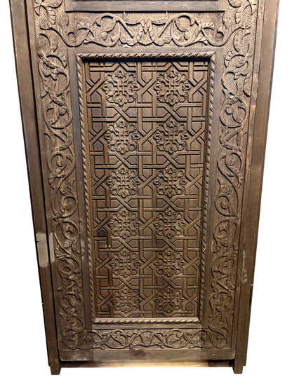 Antique Hand-Carved Moroccan Door with Horseshoe Arch