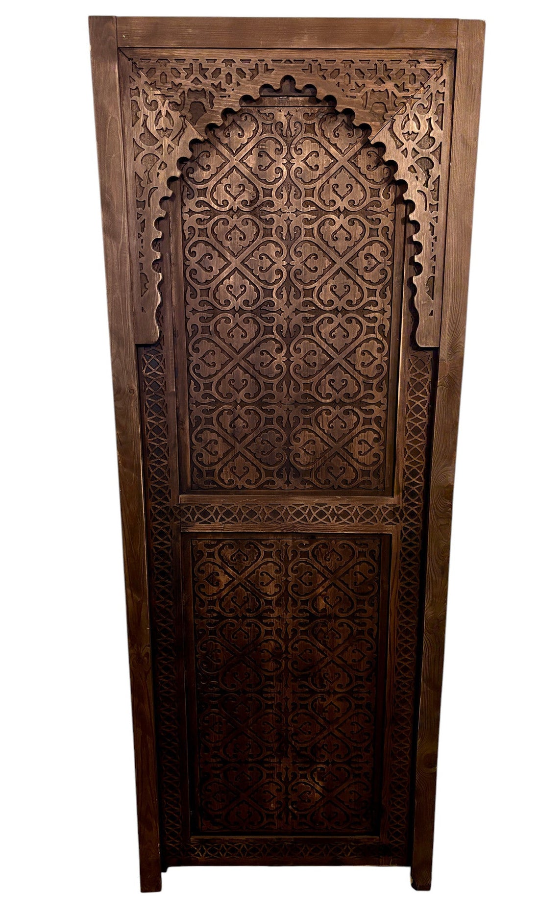 Antique Hand-Carved Moroccan Door with Scalloped Muqarnas Arch