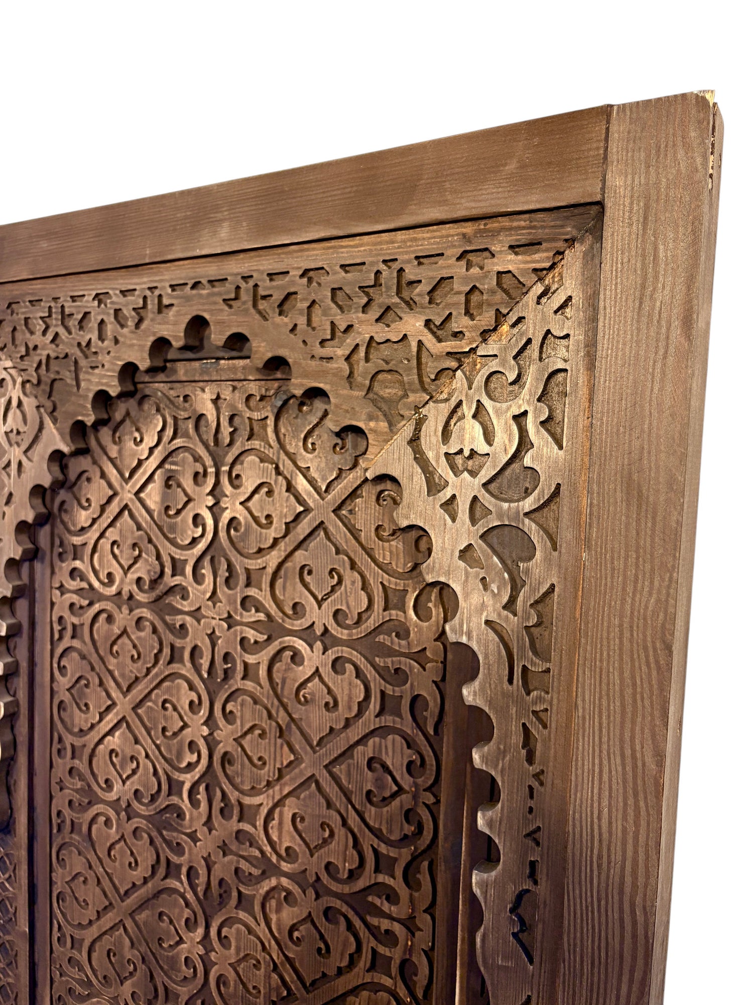 Antique Hand-Carved Moroccan Door with Scalloped Muqarnas Arch