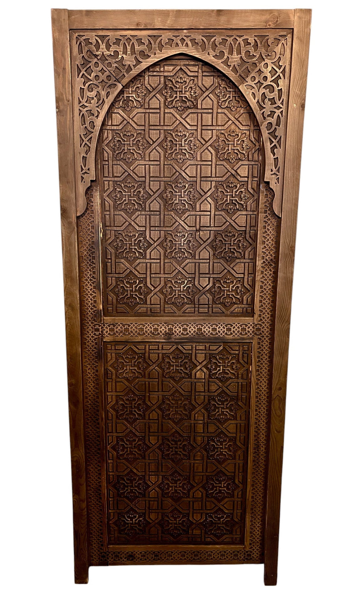 Antique Hand-Carved Moroccan Door with Pointed Arch