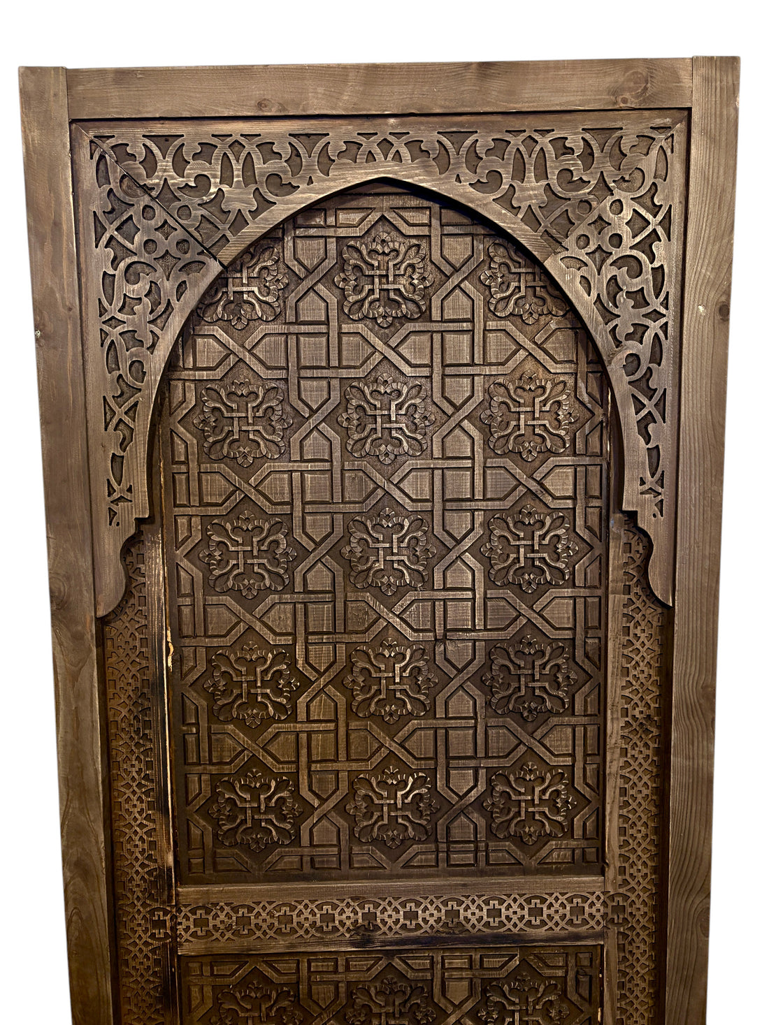 Antique Hand-Carved Moroccan Door with Pointed Arch