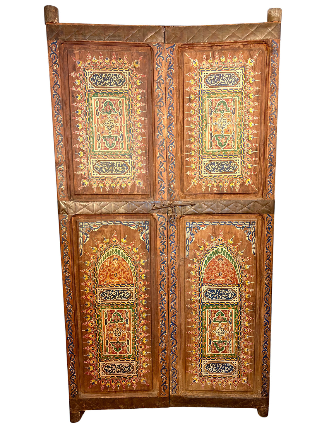 Antique Hand-Painted Moroccan Double Doors with Calligraphic Inscriptions