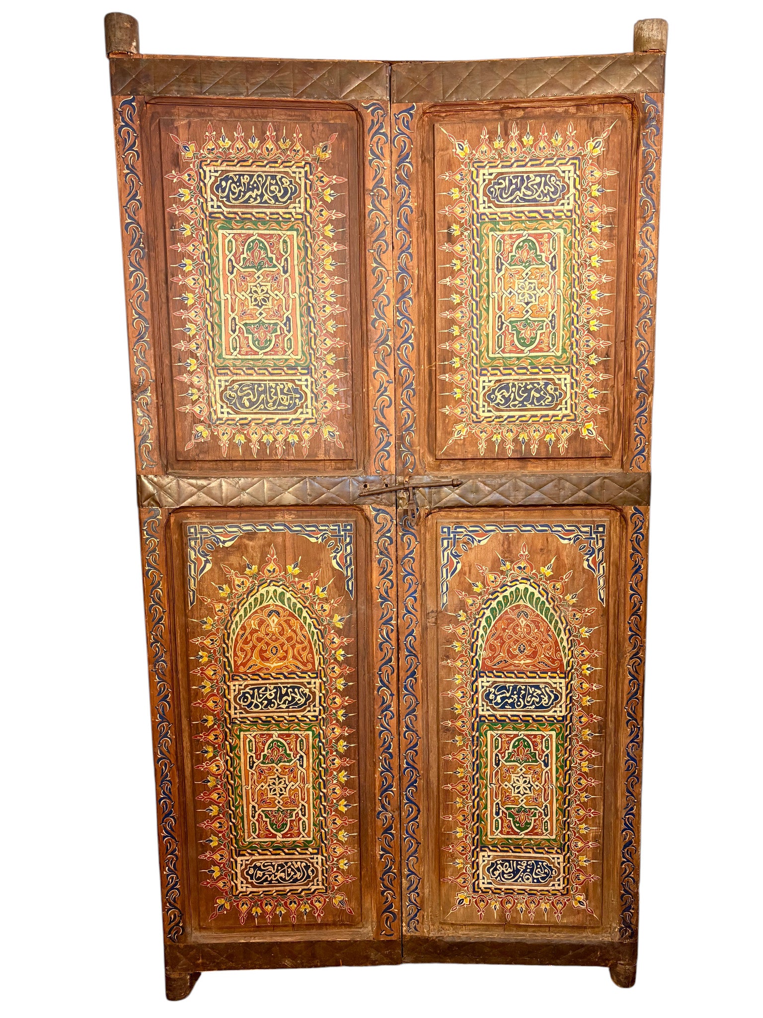 Antique Hand-Painted Moroccan Double Doors with Calligraphic Inscriptions