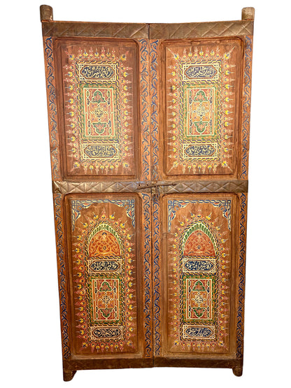 Antique Hand-Painted Moroccan Double Doors with Calligraphic Inscriptions
