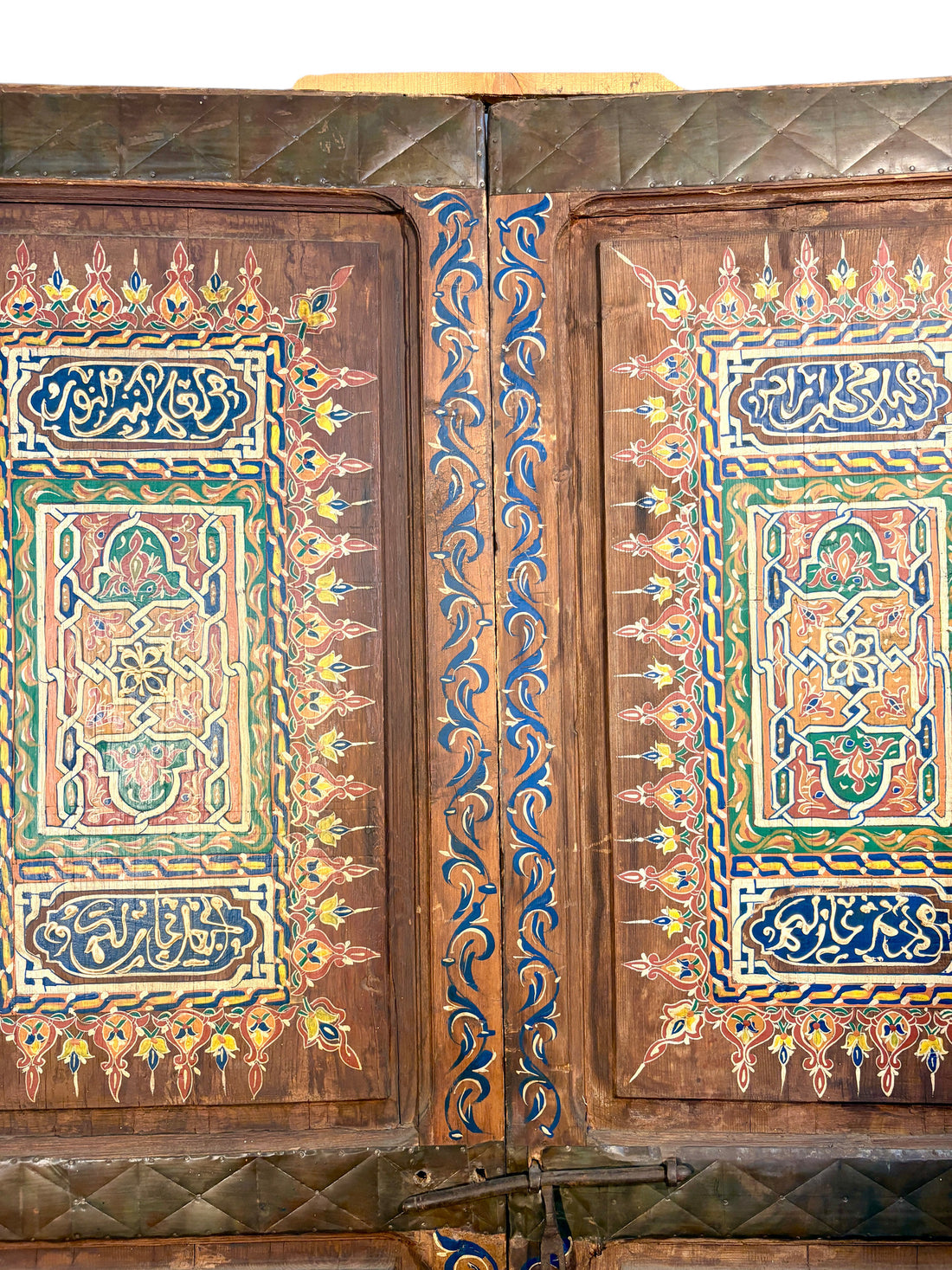 Antique Hand-Painted Moroccan Double Doors with Calligraphic Inscriptions