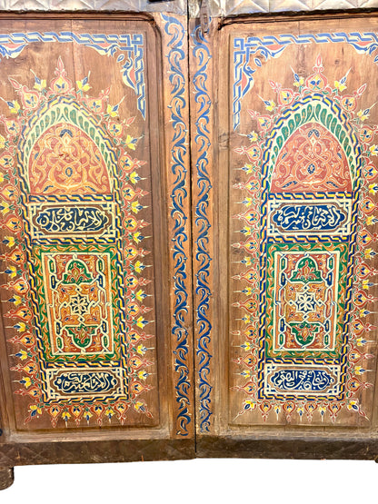 Antique Hand-Painted Moroccan Double Doors with Calligraphic Inscriptions