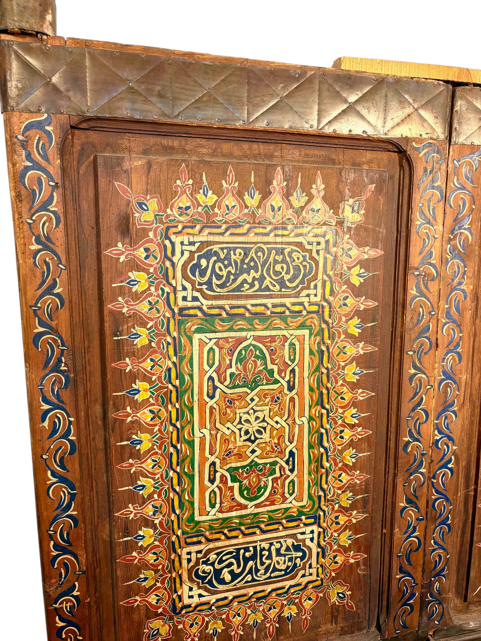 Antique Hand-Painted Moroccan Double Doors with Calligraphic Inscriptions