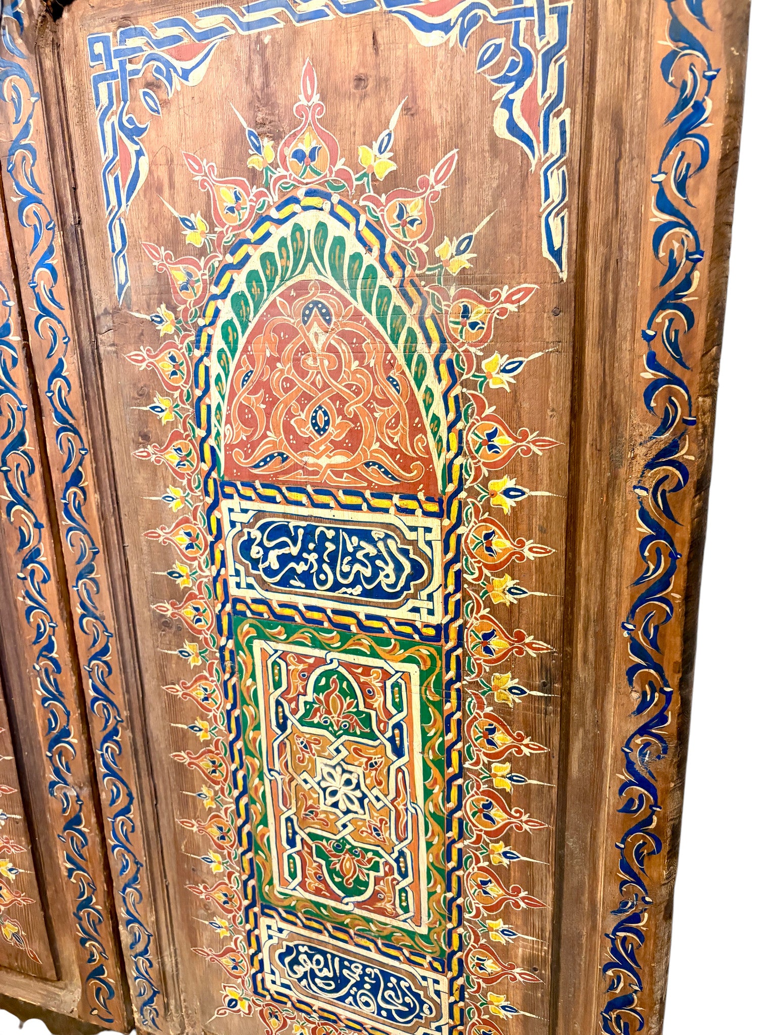 Antique Hand-Painted Moroccan Double Doors with Calligraphic Inscriptions