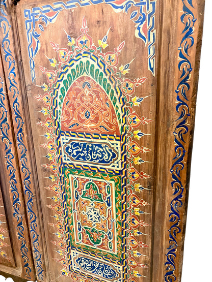 Antique Hand-Painted Moroccan Double Doors with Calligraphic Inscriptions
