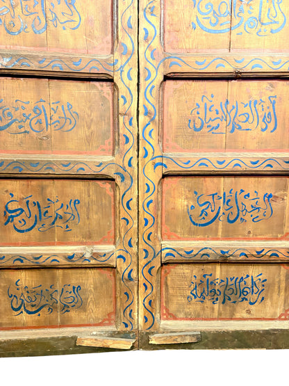 Antique Hand-Painted Moroccan Double Doors with Calligraphic Inscriptions