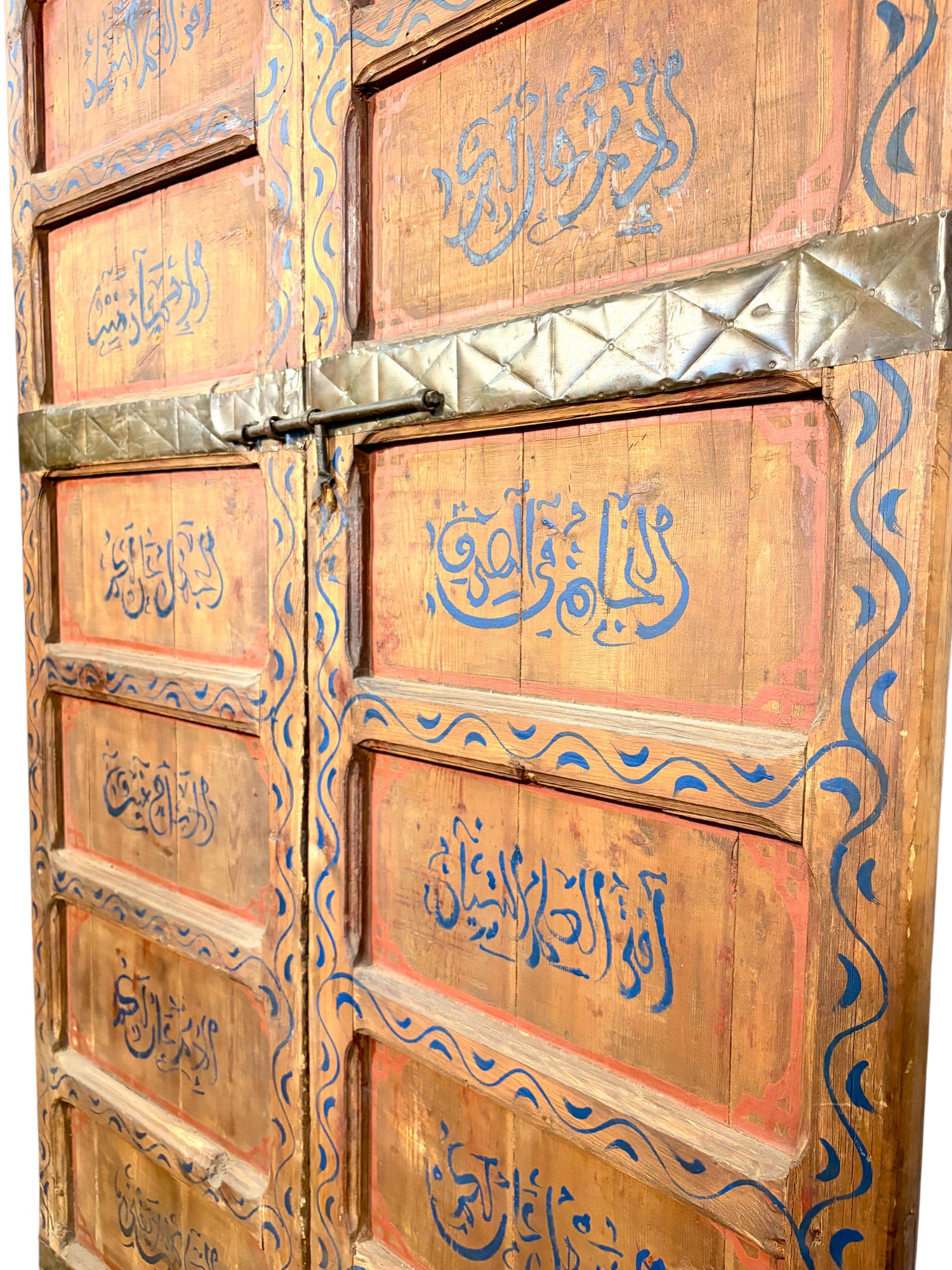 Antique Hand-Painted Moroccan Double Doors with Calligraphic Inscriptions