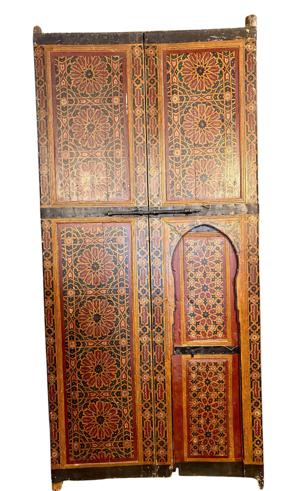 Antique Moroccan Riad Door with Bab al-Khoukha Pedestrian Door
