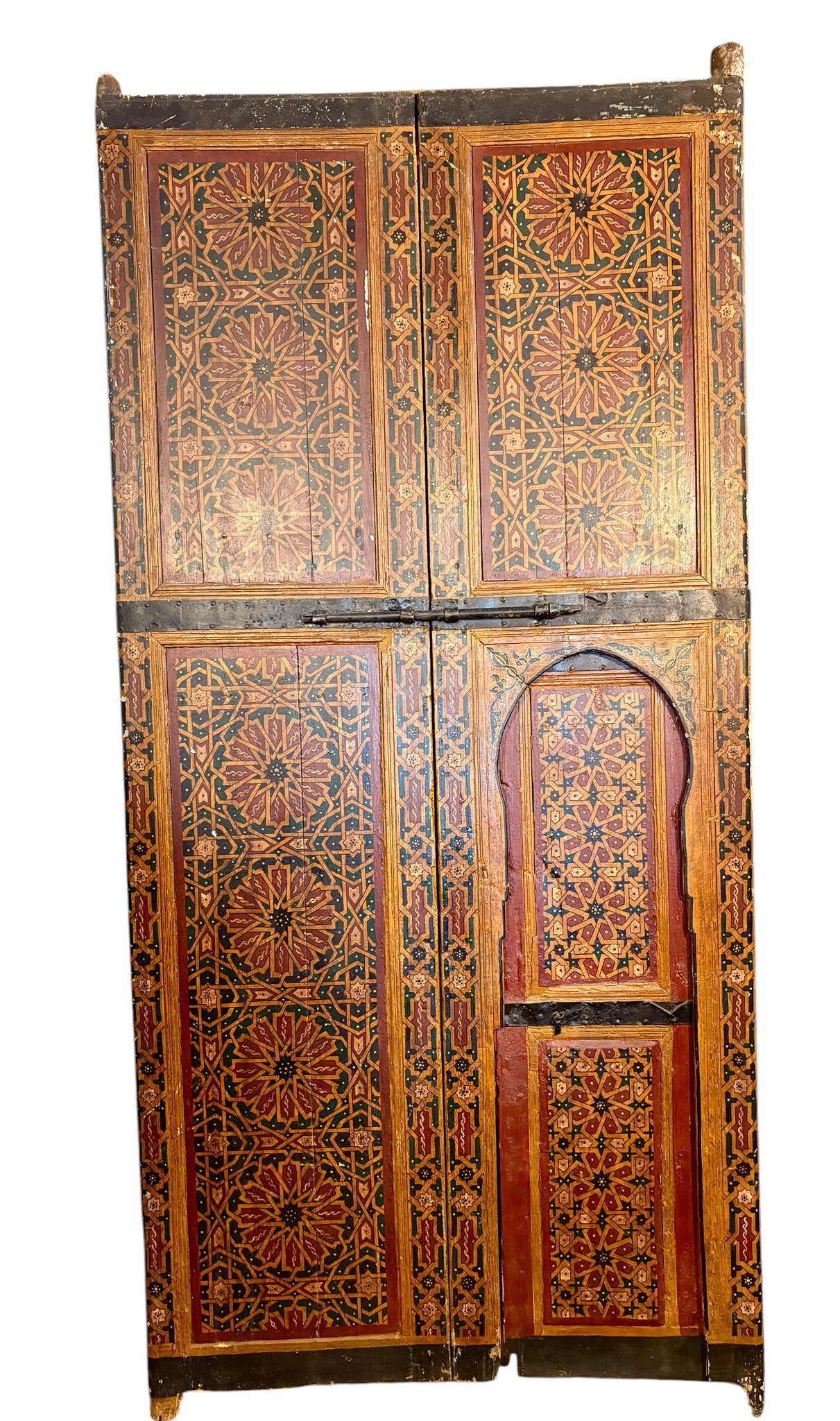 Antique Moroccan Riad Door with Bab al-Khoukha Pedestrian Door