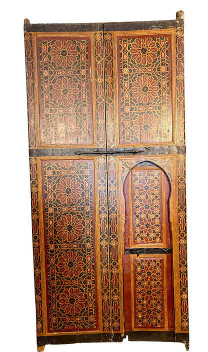 Antique Moroccan Riad Door with Bab al-Khoukha Pedestrian Door