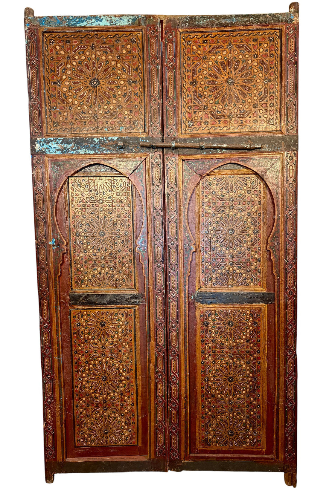 Antique Moroccan Riad Door with Twin Painted Mihrab Arches