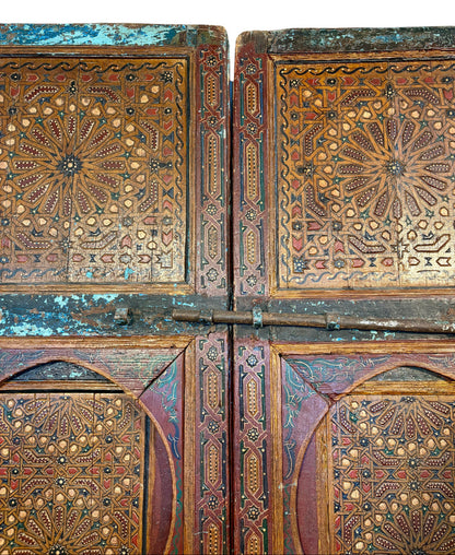 Antique Moroccan Riad Door with Twin Painted Mihrab Arches