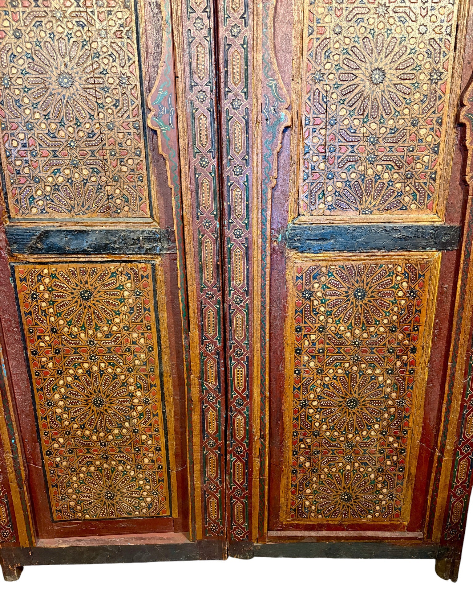 Antique Moroccan Riad Door with Twin Painted Mihrab Arches