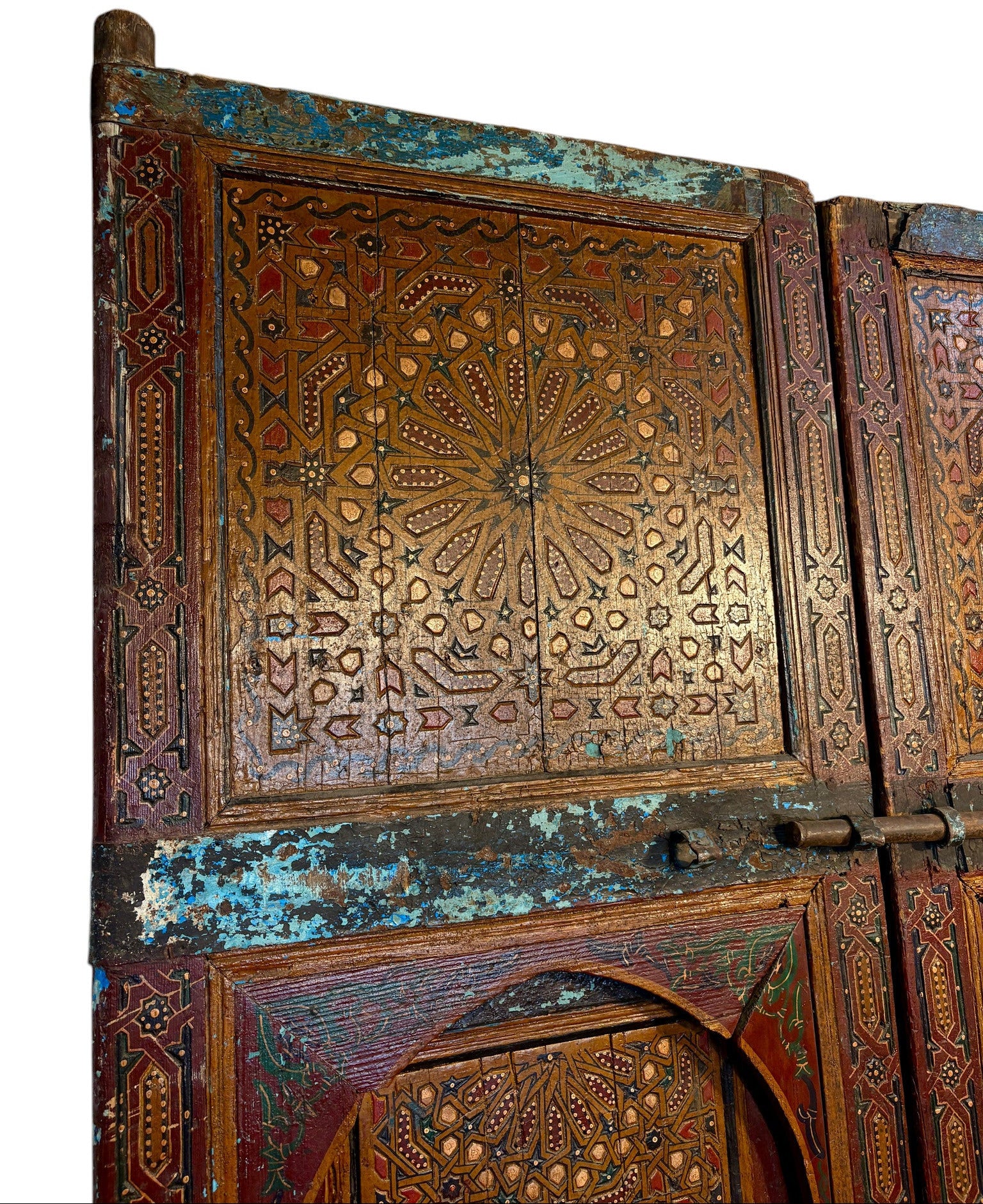 Antique Moroccan Riad Door with Twin Painted Mihrab Arches