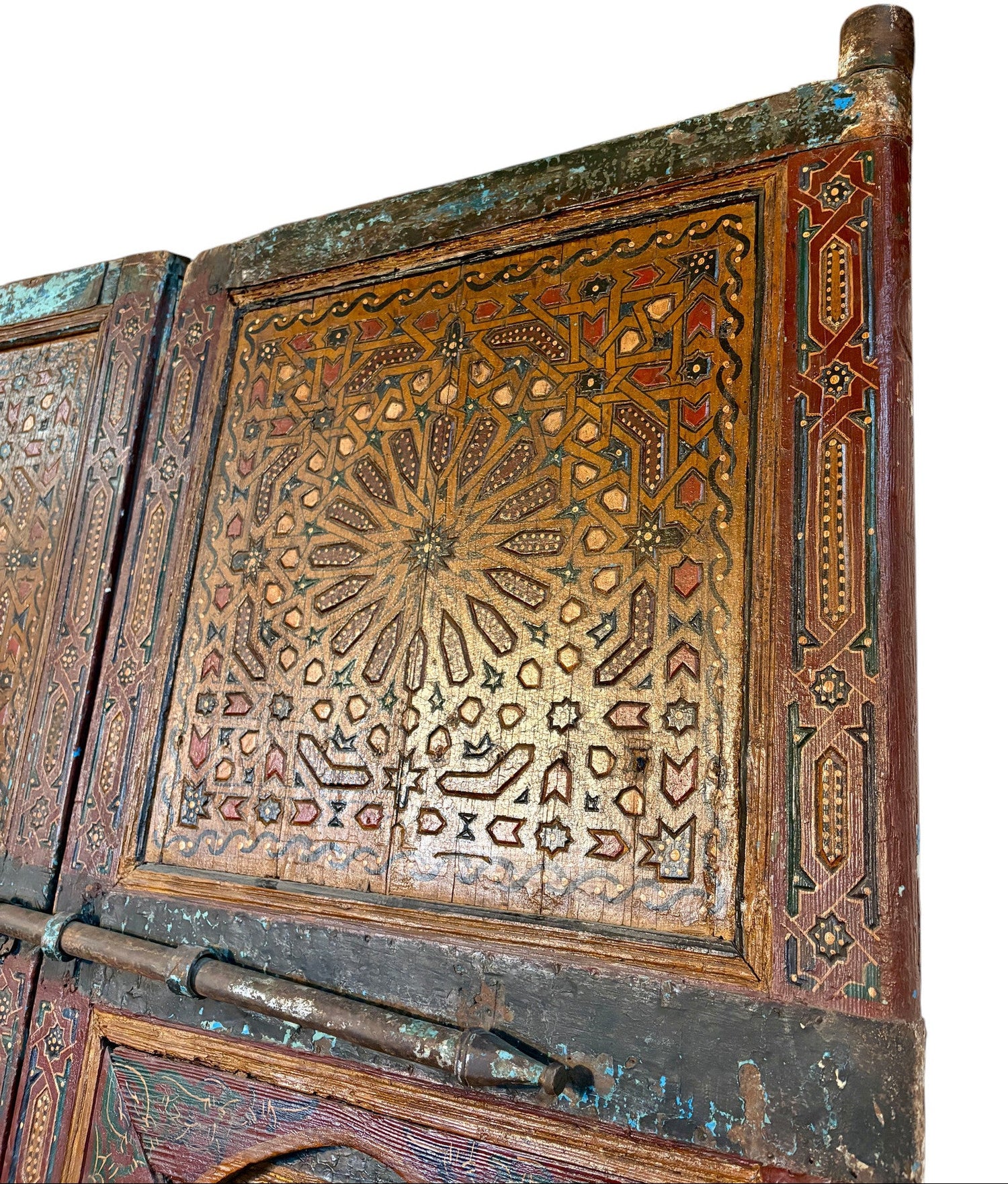 Antique Moroccan Riad Door with Twin Painted Mihrab Arches