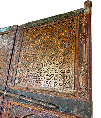 Antique Moroccan Riad Door with Twin Painted Mihrab Arches