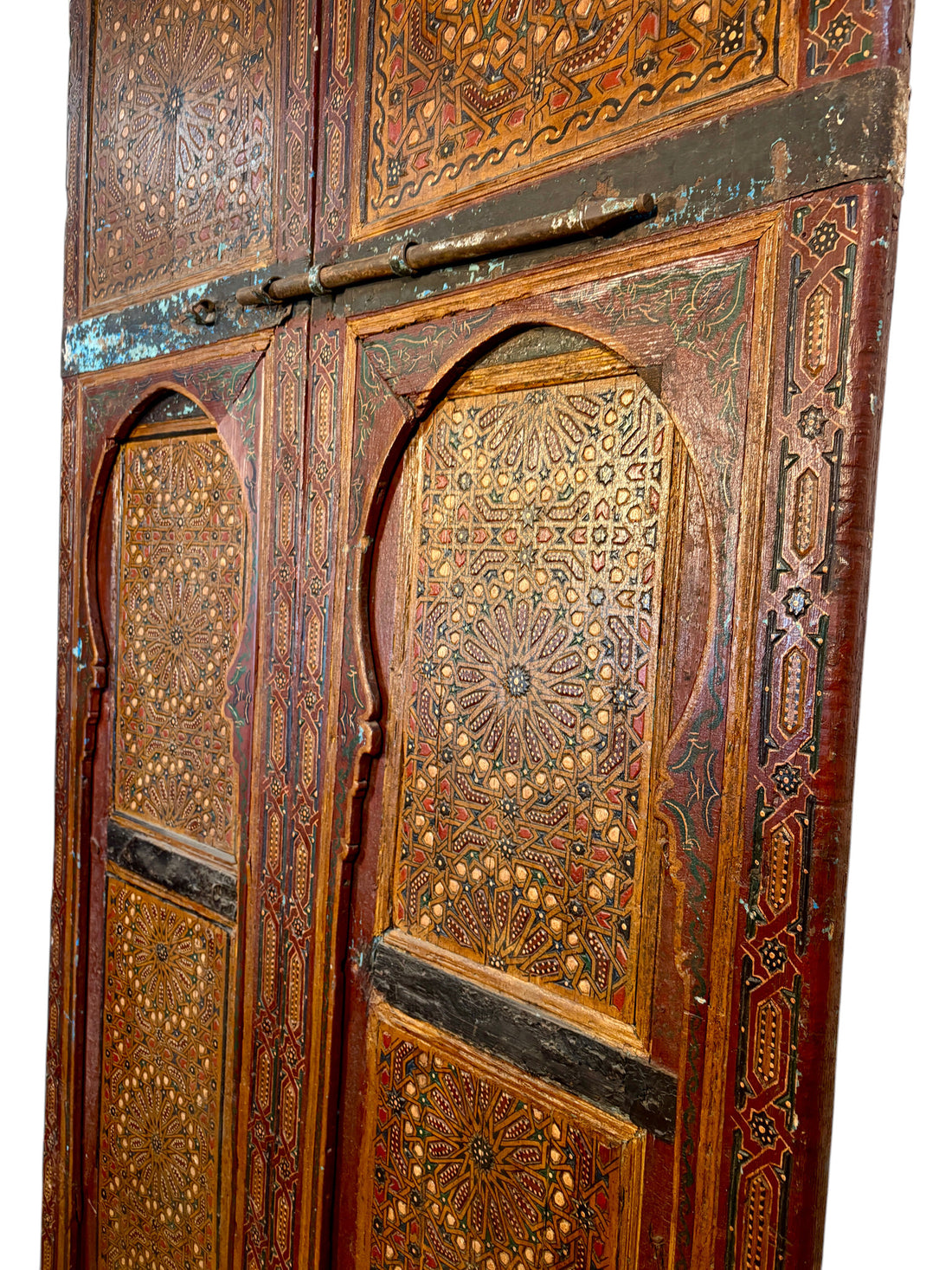 Antique Moroccan Riad Door with Twin Painted Mihrab Arches