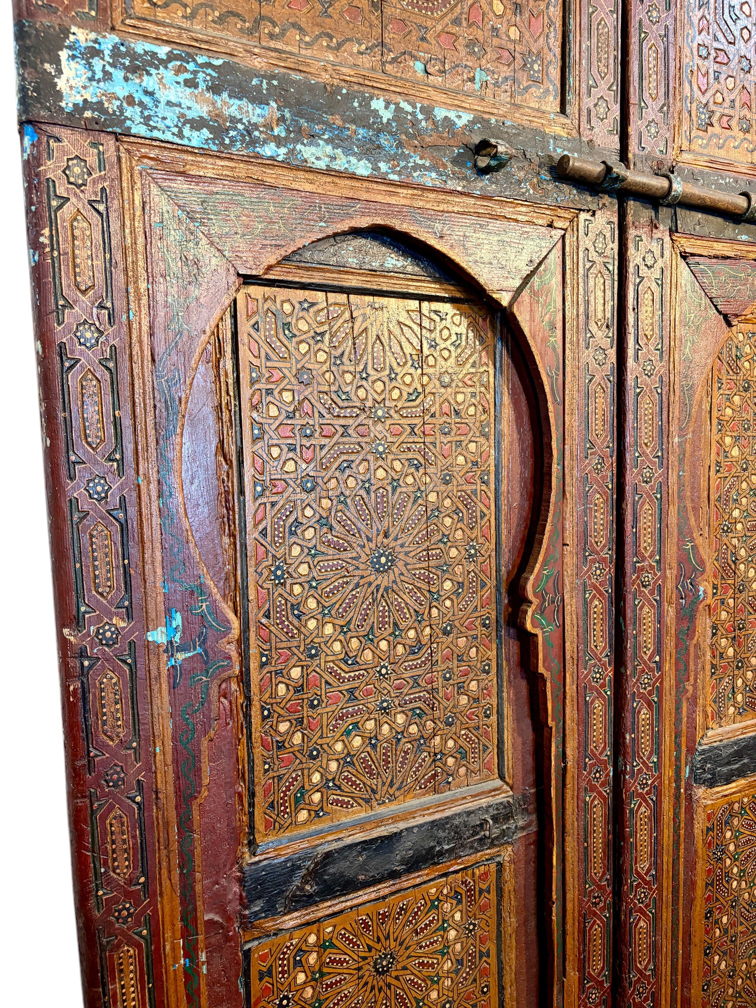 Antique Moroccan Riad Door with Twin Painted Mihrab Arches