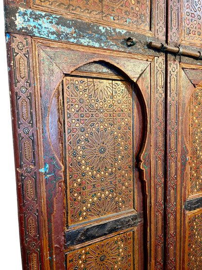 Antique Moroccan Riad Door with Twin Painted Mihrab Arches