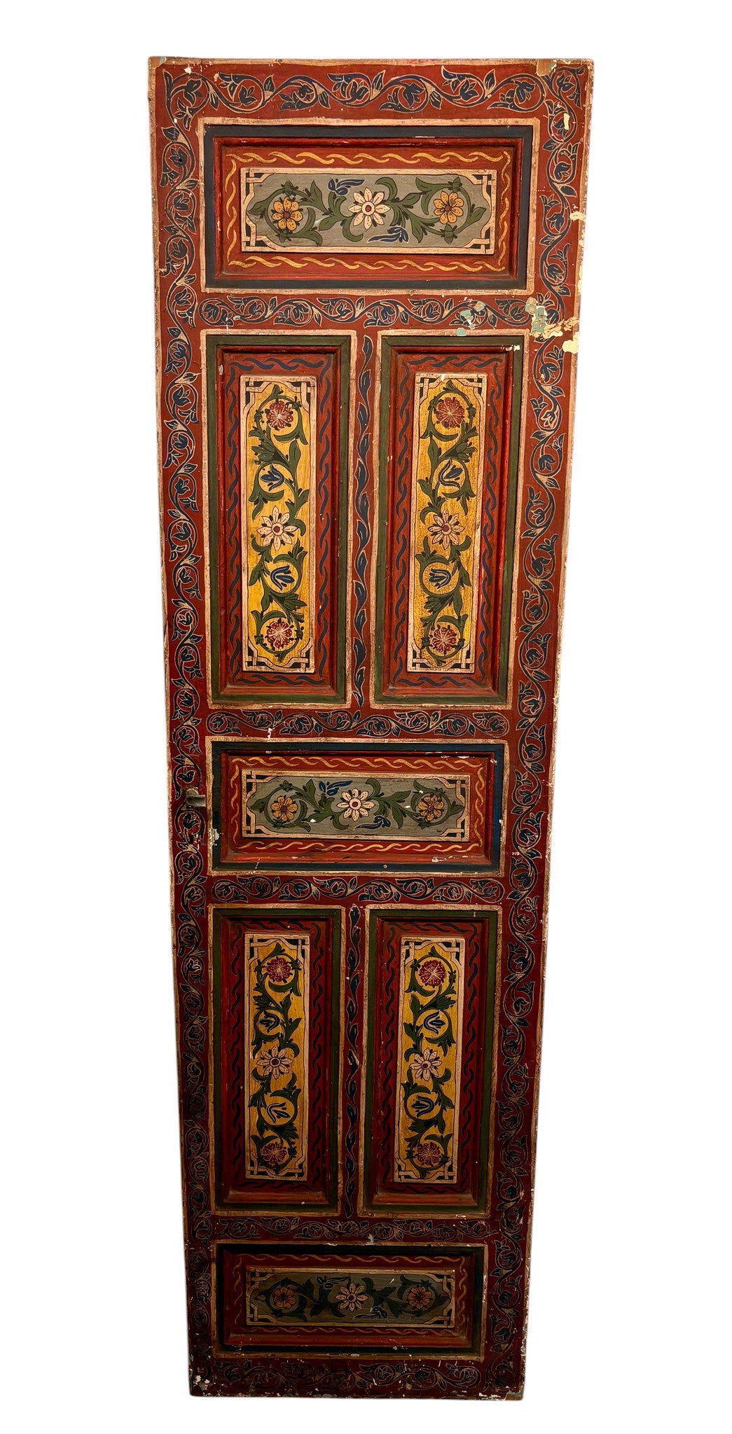 Antique Hand-Painted Moroccan Door with Floral Panels