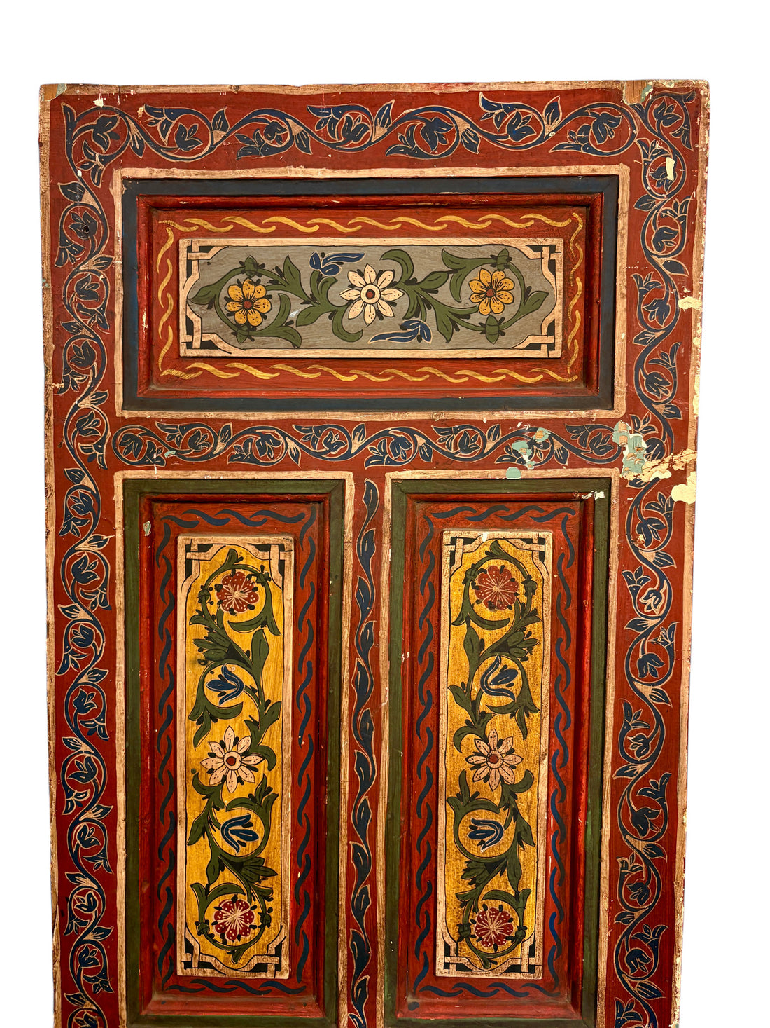 Antique Hand-Painted Moroccan Door with Floral Panels
