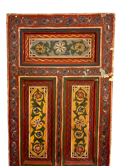 Antique Hand-Painted Moroccan Door with Floral Panels