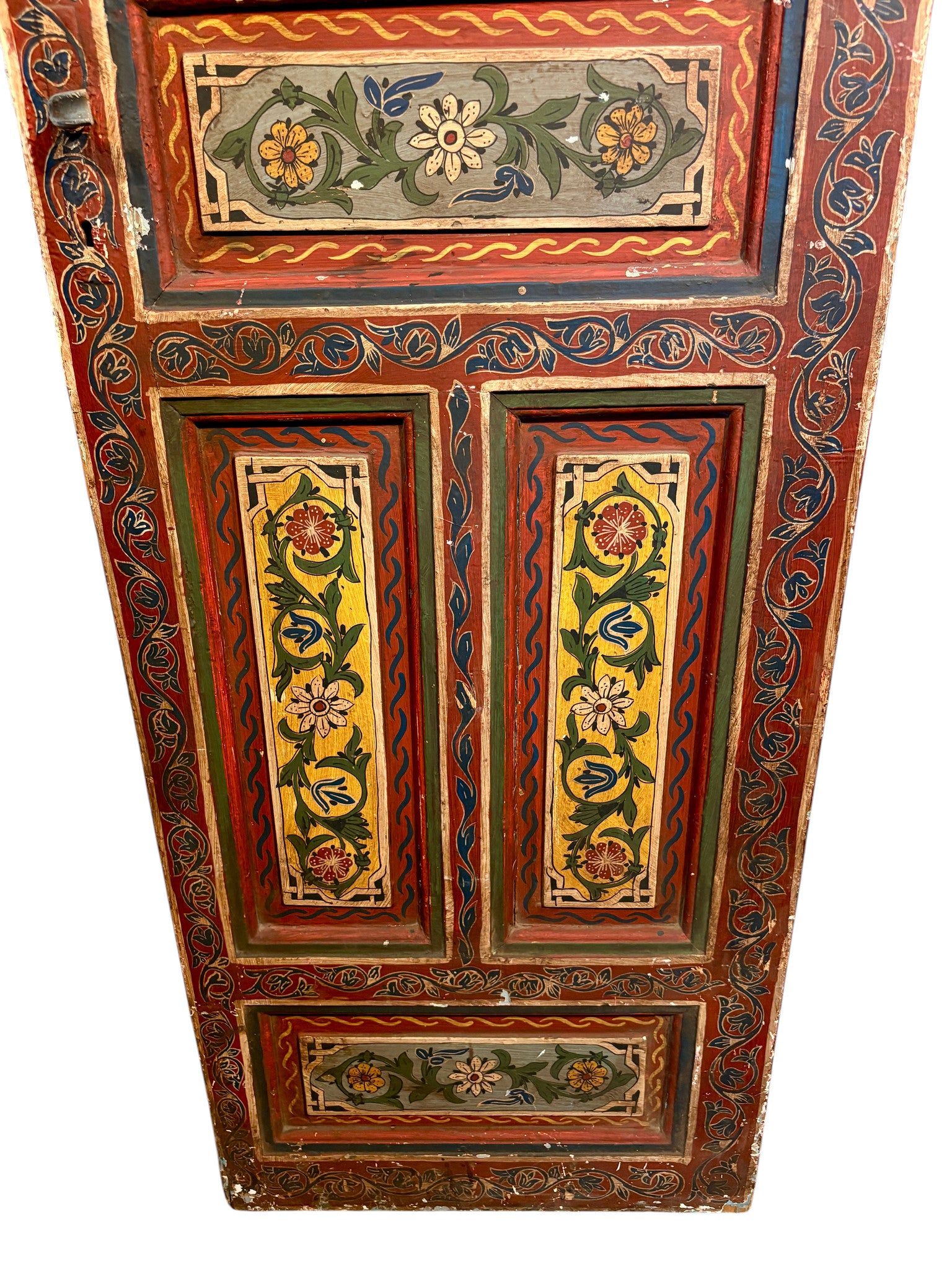 Antique Hand-Painted Moroccan Door with Floral Panels