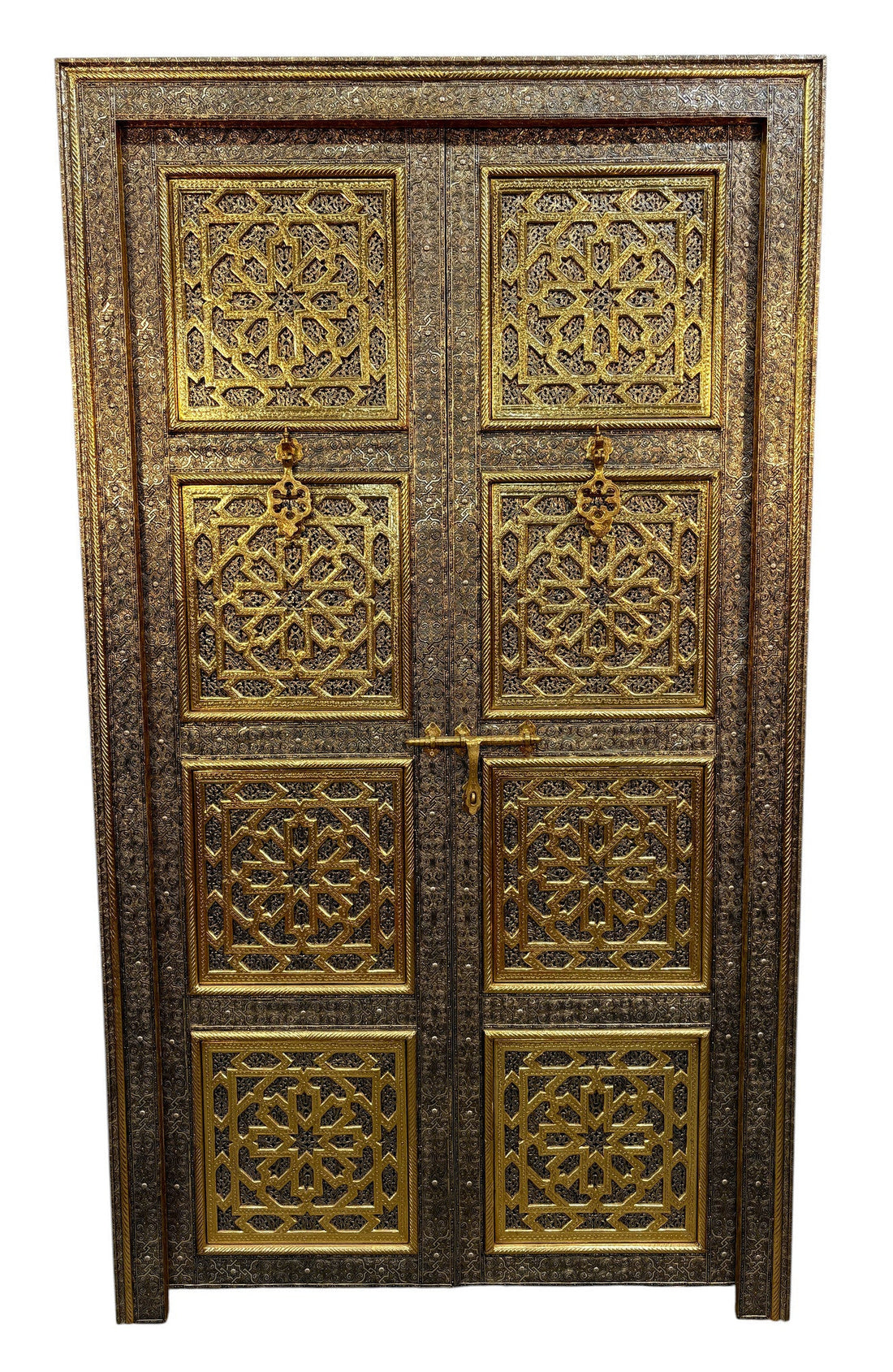 Moroccan Brass and Silver Metal-Clad Double Doors