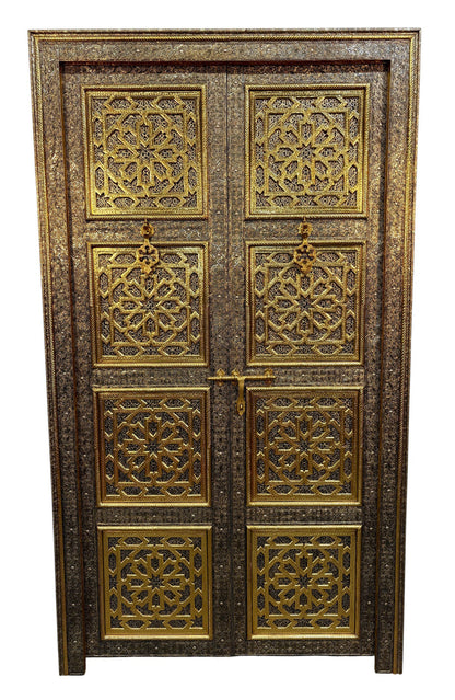 Moroccan Brass and Silver Metal-Clad Double Doors