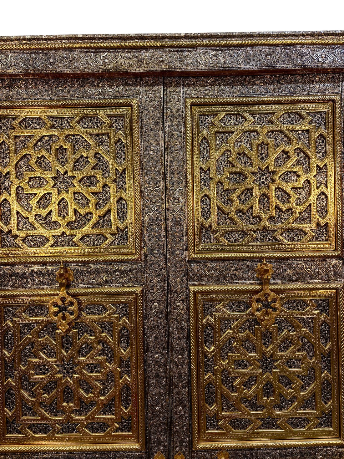 Moroccan Brass and Silver Metal-Clad Double Doors