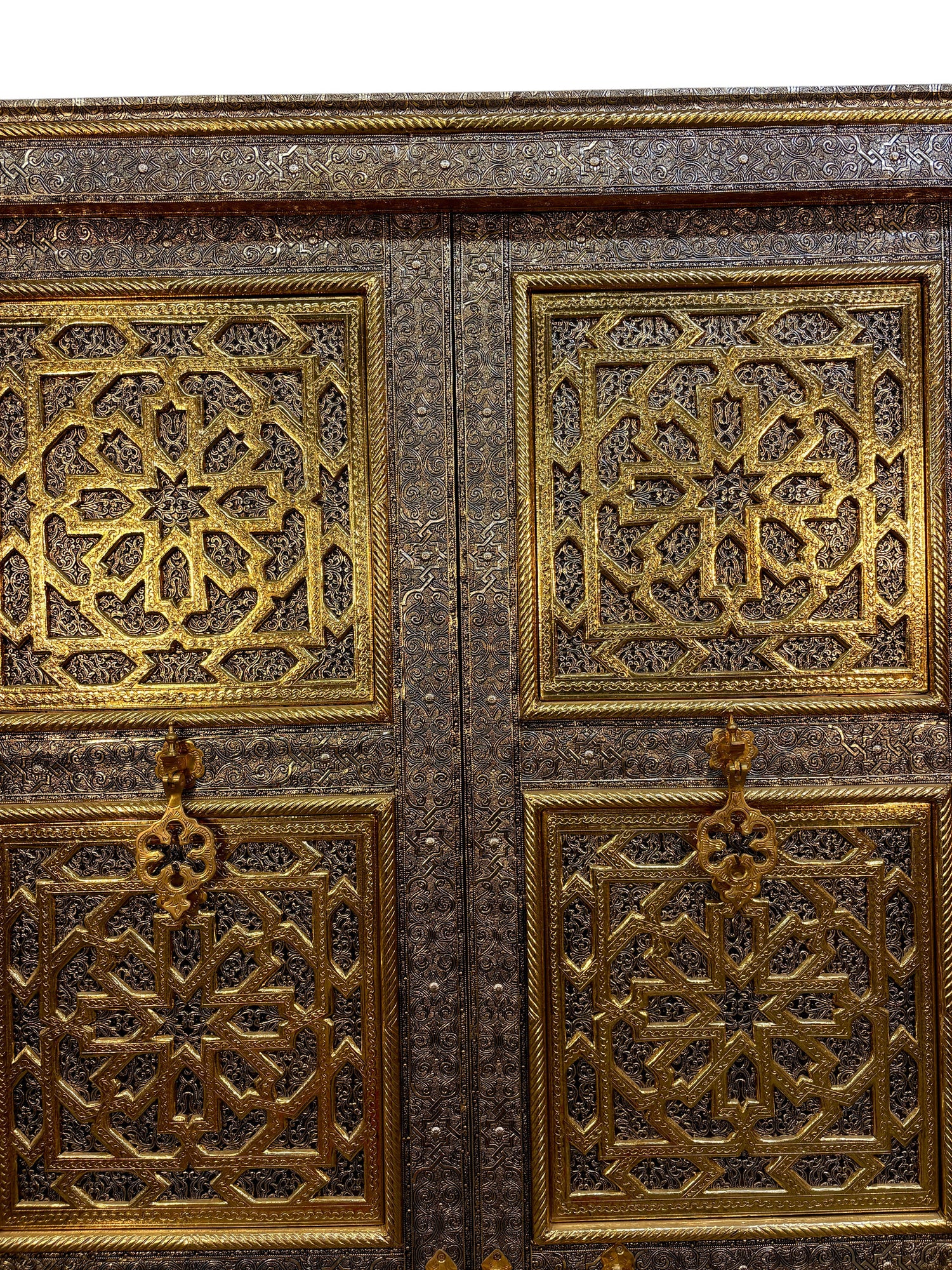 Moroccan Brass and Silver Metal-Clad Double Doors