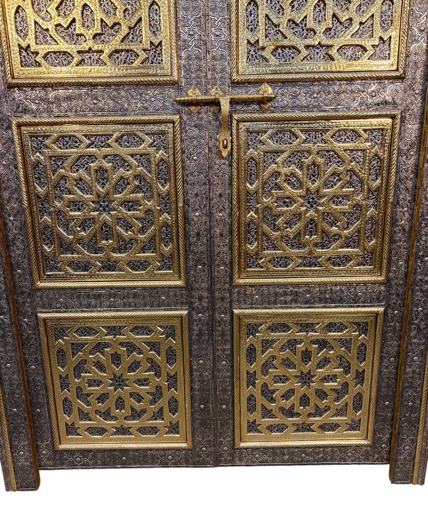 Moroccan Brass and Silver Metal-Clad Double Doors