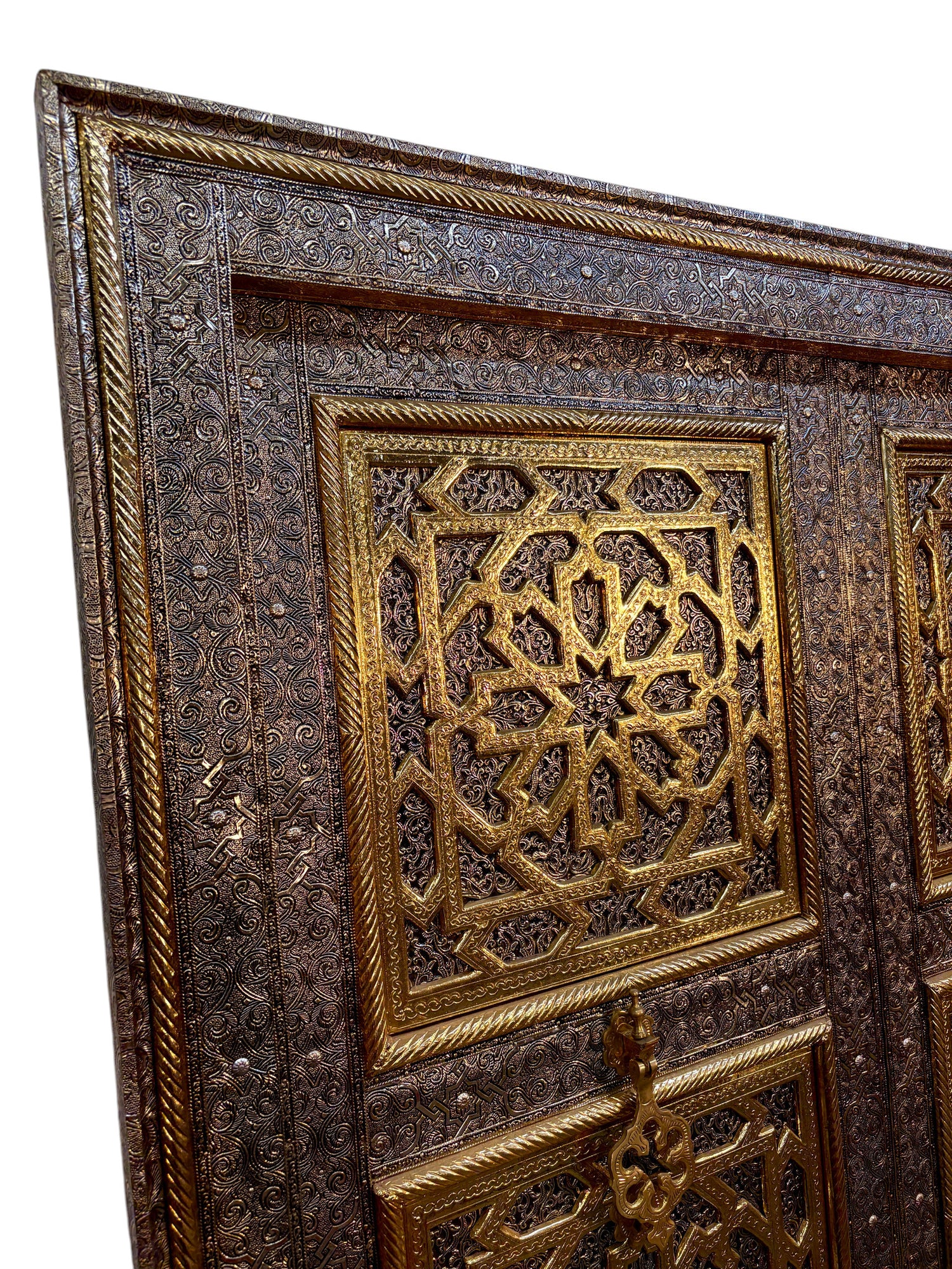 Moroccan Brass and Silver Metal-Clad Double Doors