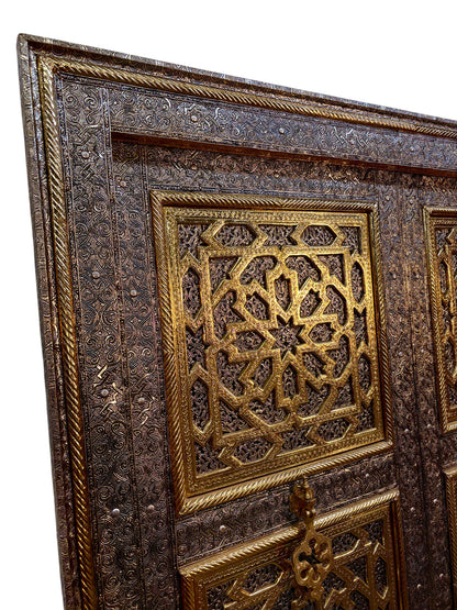 Moroccan Brass and Silver Metal-Clad Double Doors