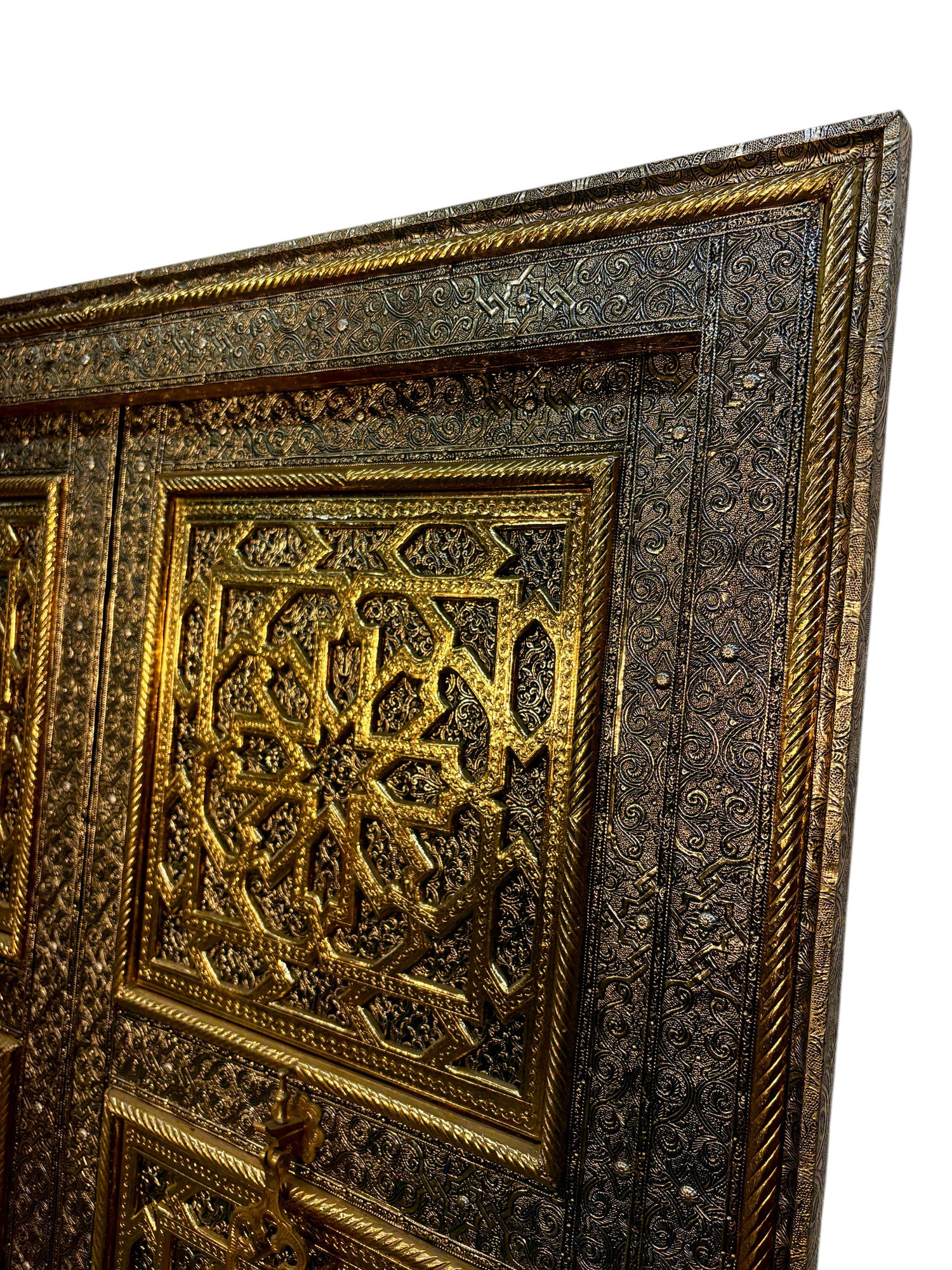 Moroccan Brass and Silver Metal-Clad Double Doors