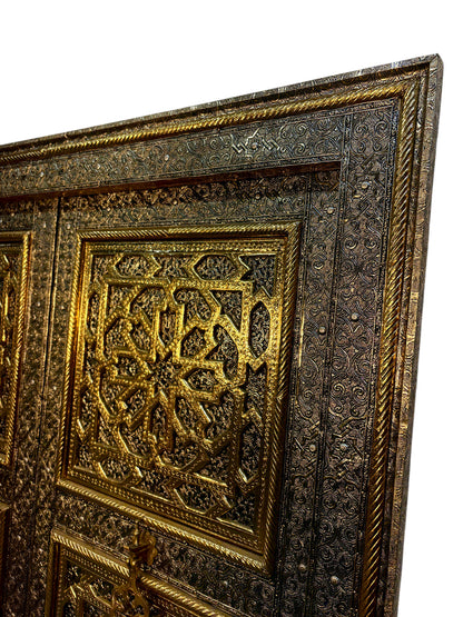 Moroccan Brass and Silver Metal-Clad Double Doors