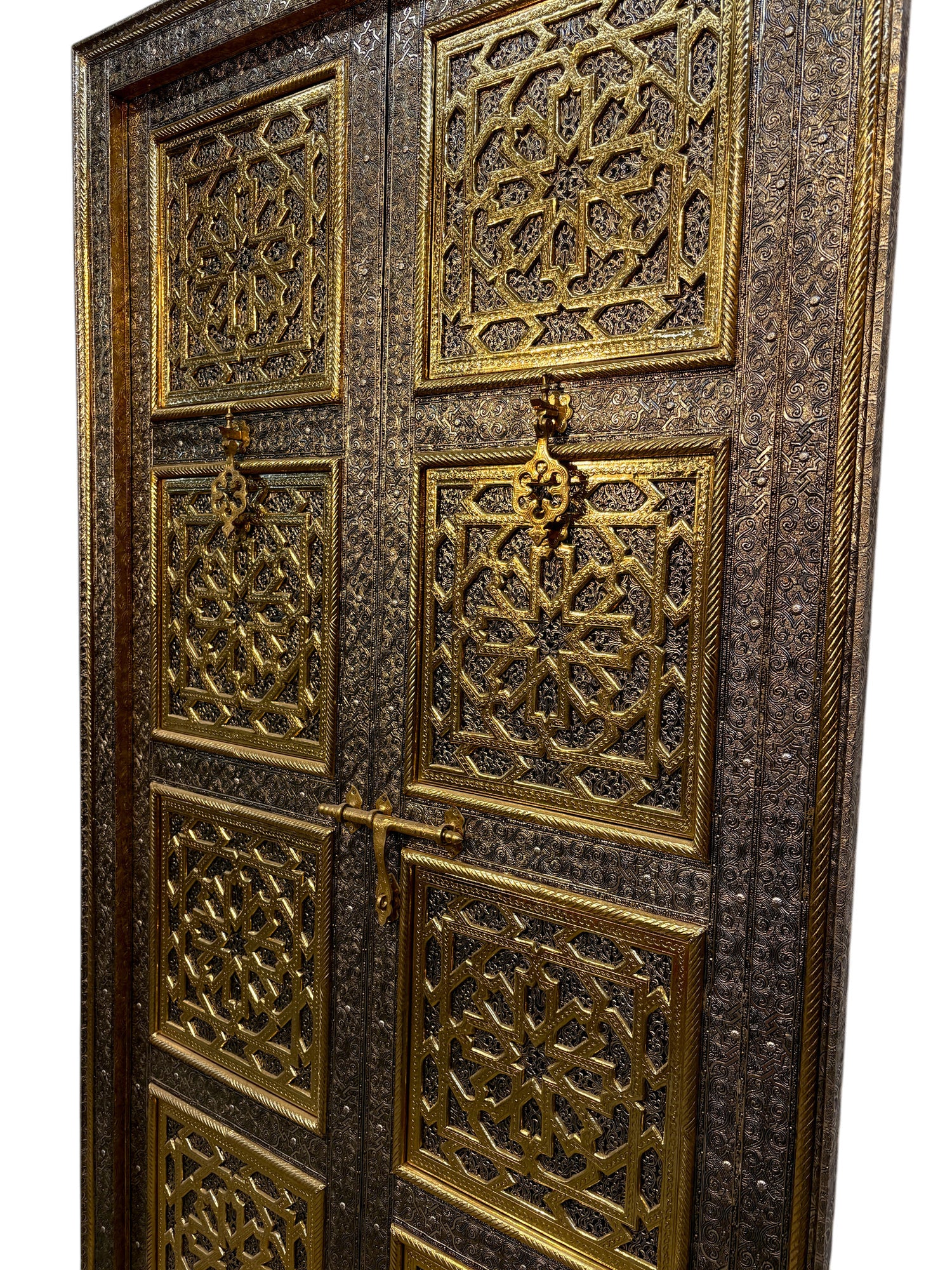 Moroccan Brass and Silver Metal-Clad Double Doors