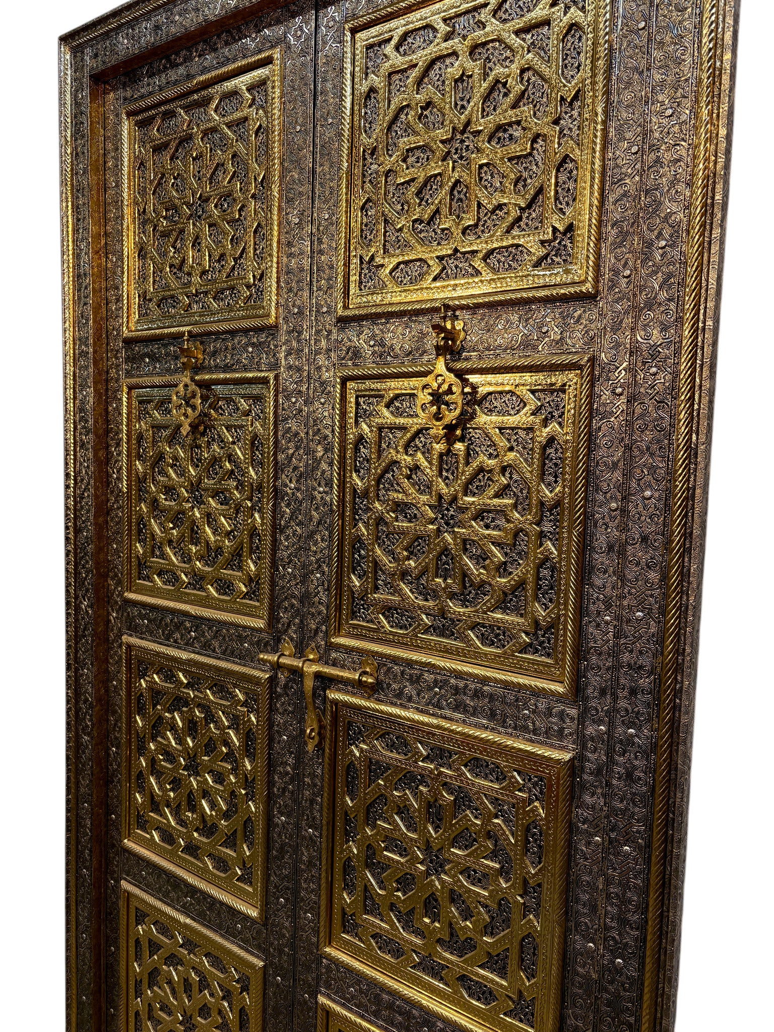 Moroccan Brass and Silver Metal-Clad Double Doors