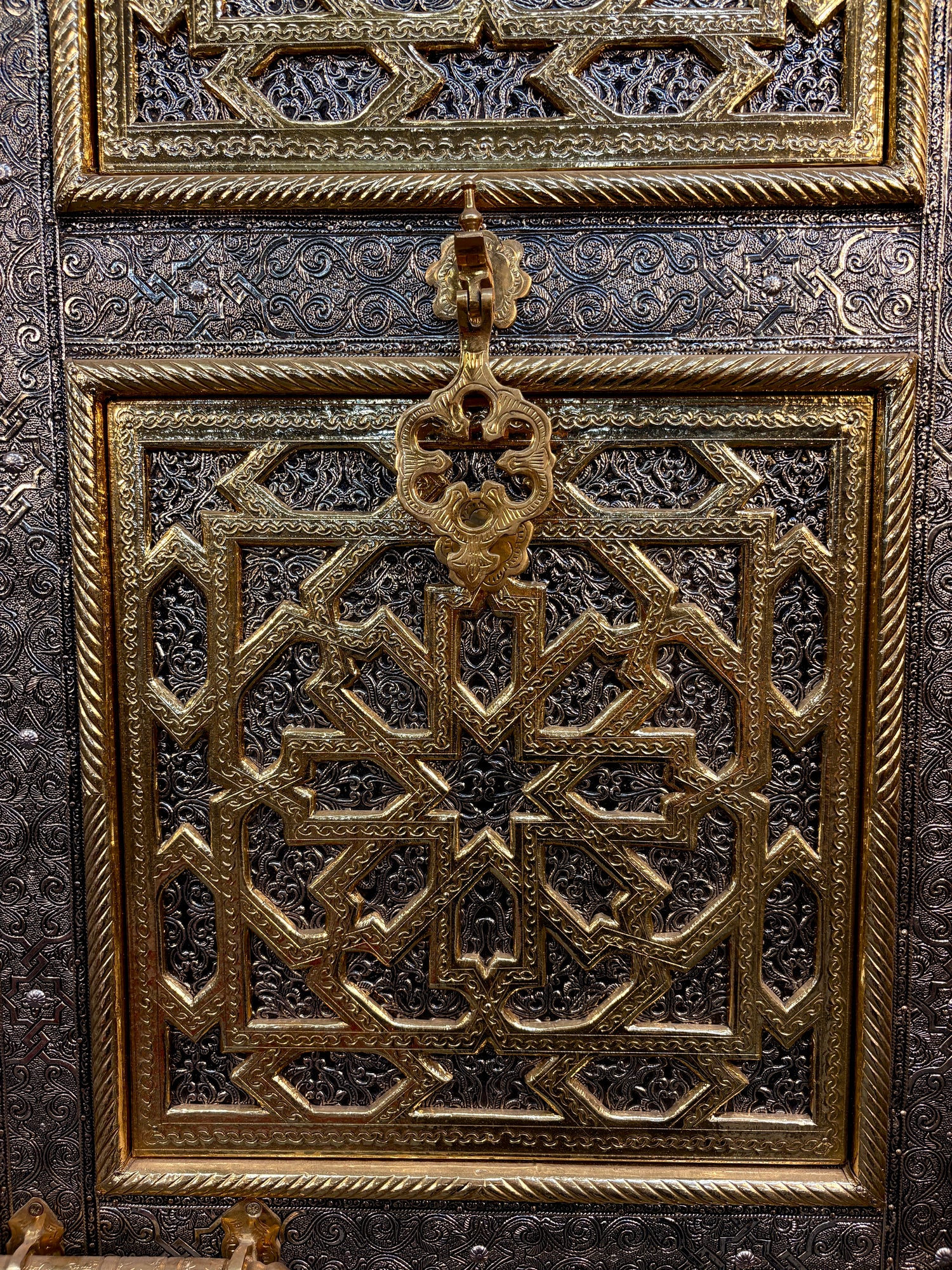 Moroccan Brass and Silver Metal-Clad Double Doors