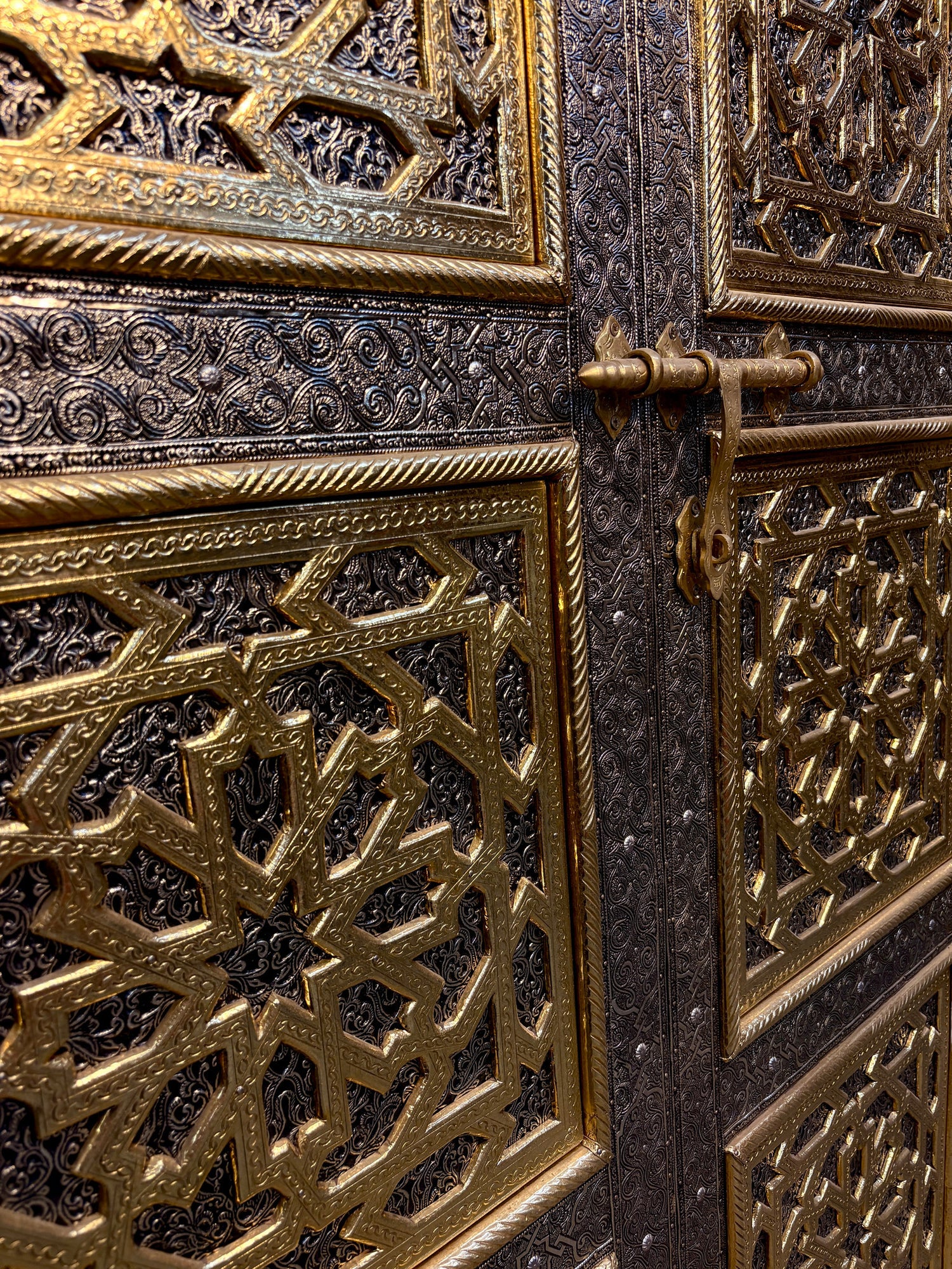 Moroccan Brass and Silver Metal-Clad Double Doors